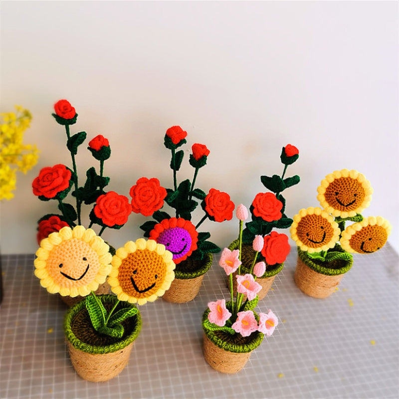 Handmade Sunflower Rose Flower Plush Plant Home Bedroom Decoration Christmas Valentine's Day Gift