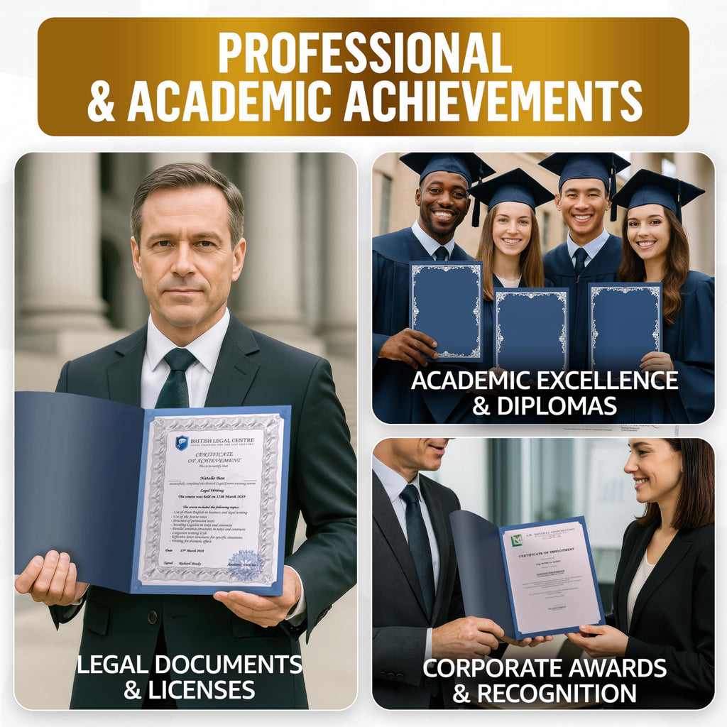 50 Pack Premium Blue Certificate Holders 8.5 x 11 inch Heavyweight 300gsm Cardstock Diploma Holder & Certificate Folder Award Certificate Folders for Graduation with Silver Foil Diploma Cover