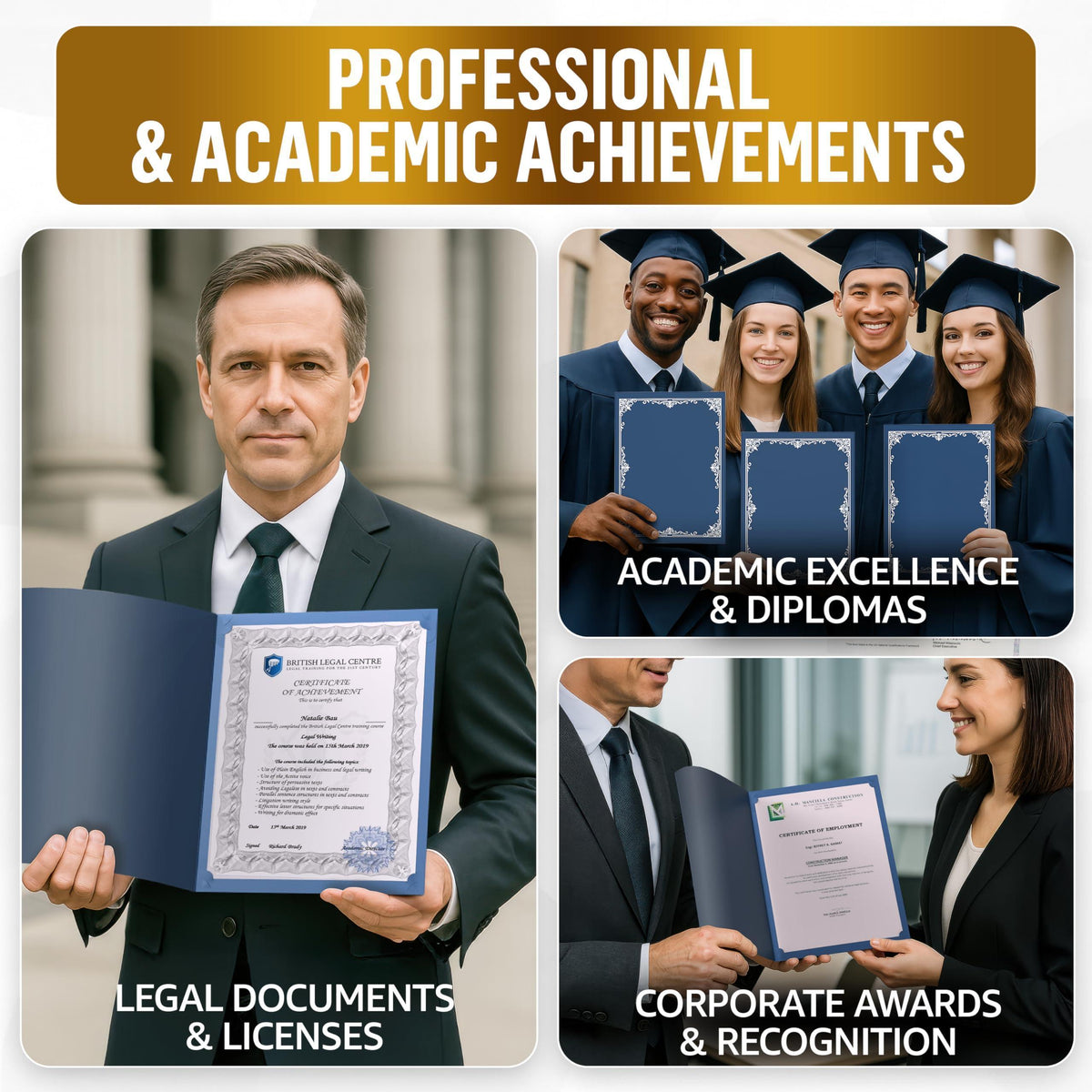 50 Pack Premium Blue Certificate Holders 8.5 x 11 inch Heavyweight 300gsm Cardstock Diploma Holder & Certificate Folder Award Certificate Folders for Graduation with Silver Foil Diploma Cover