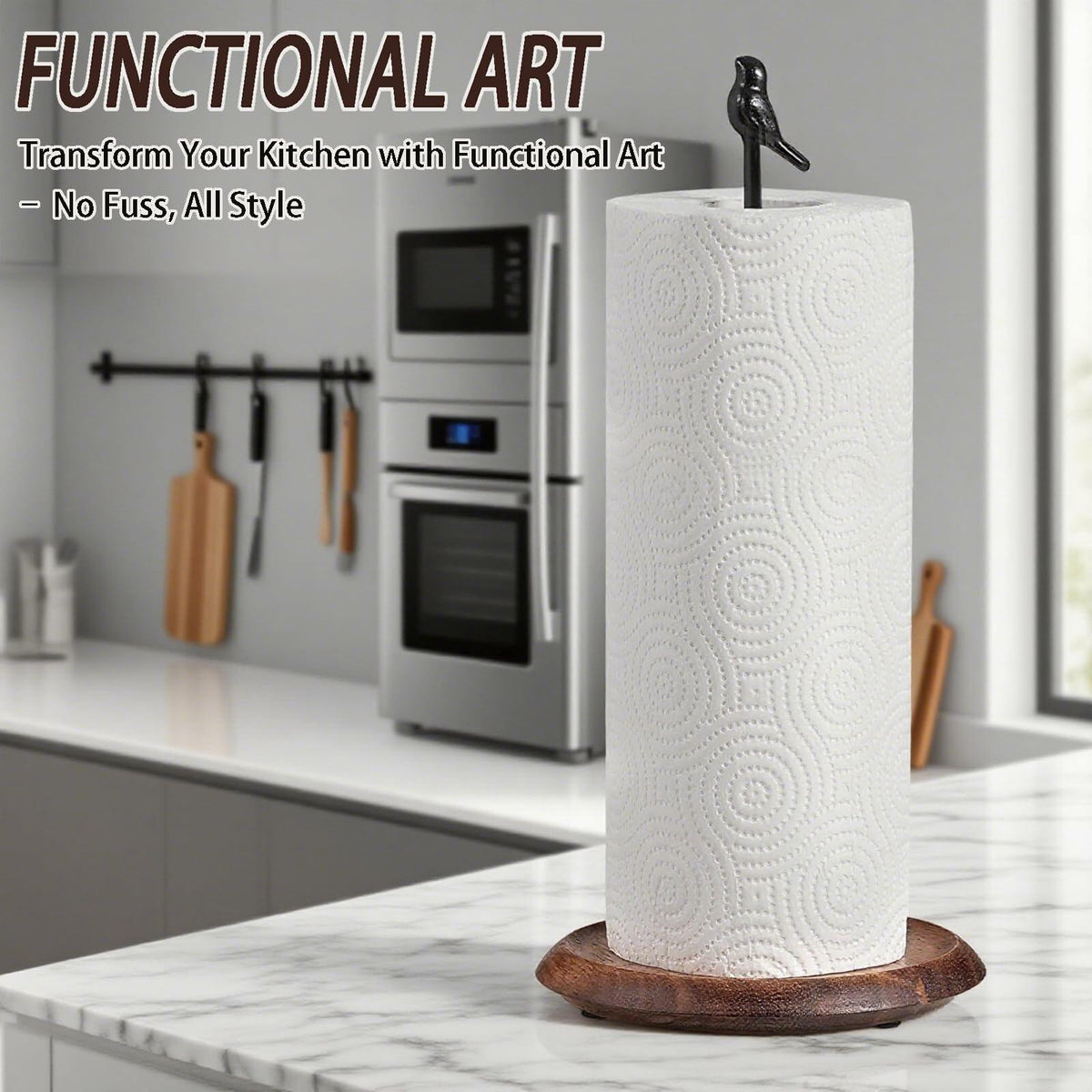 WLDDFF Black Stainless Steel Paper Towel Holder Countertop Weighted Stand